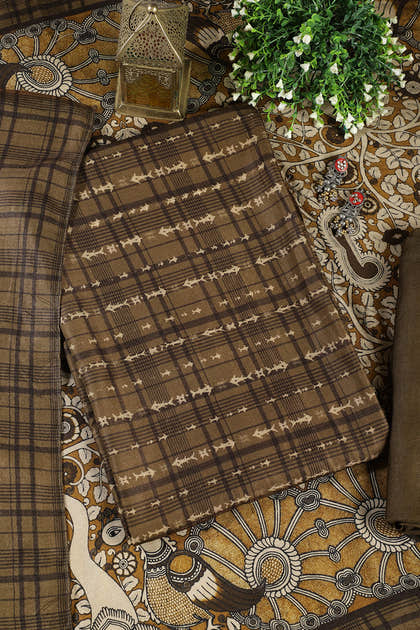 Moss Green Printed Spun Unstitched Suit Fabric