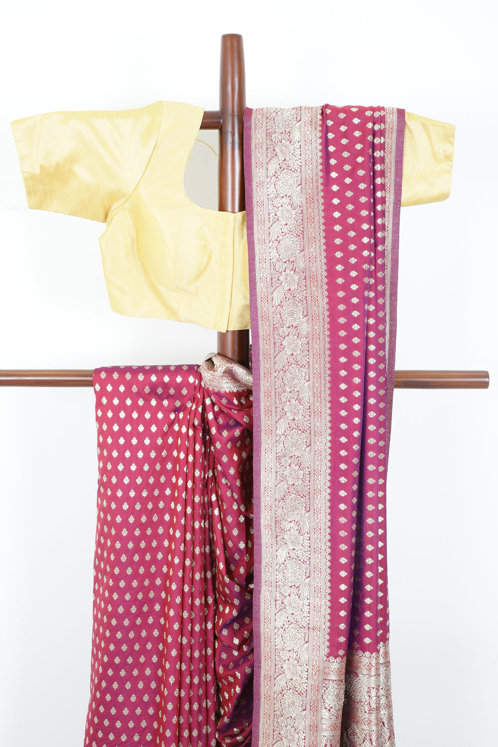 Wine Silk Zari Woven And Swaroski Work Saree