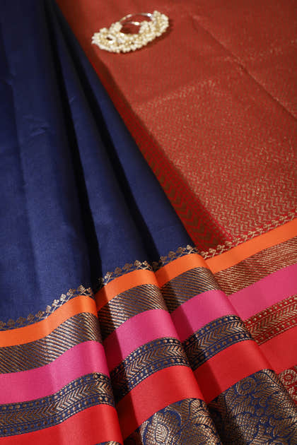 Navy Zari Woven Art Silk Saree