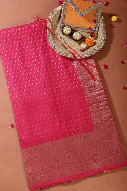 Rani Colour Silk Zari Woven Saree