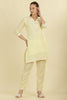 Pale Yellow Cotton Hacoba Style Neck-Embroidered Kurta Set