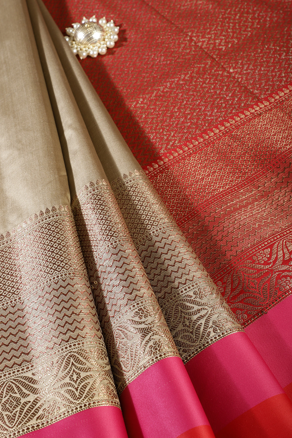 Beige Zari Woven Art Silk Saree