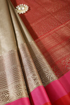 Beige Zari Woven Art Silk Saree