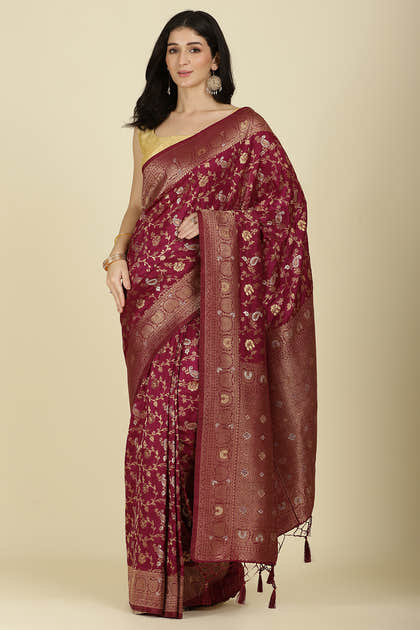 Wine Color Zari Woven South Silk Saree
