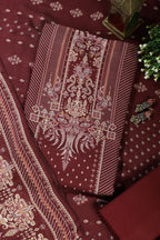 Maroon Mughal-Inspired Paisley Printed Spun  Unstitched Suits Fabric