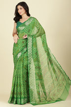 Muted Green Color Chiffon Bandhani Printed Saree