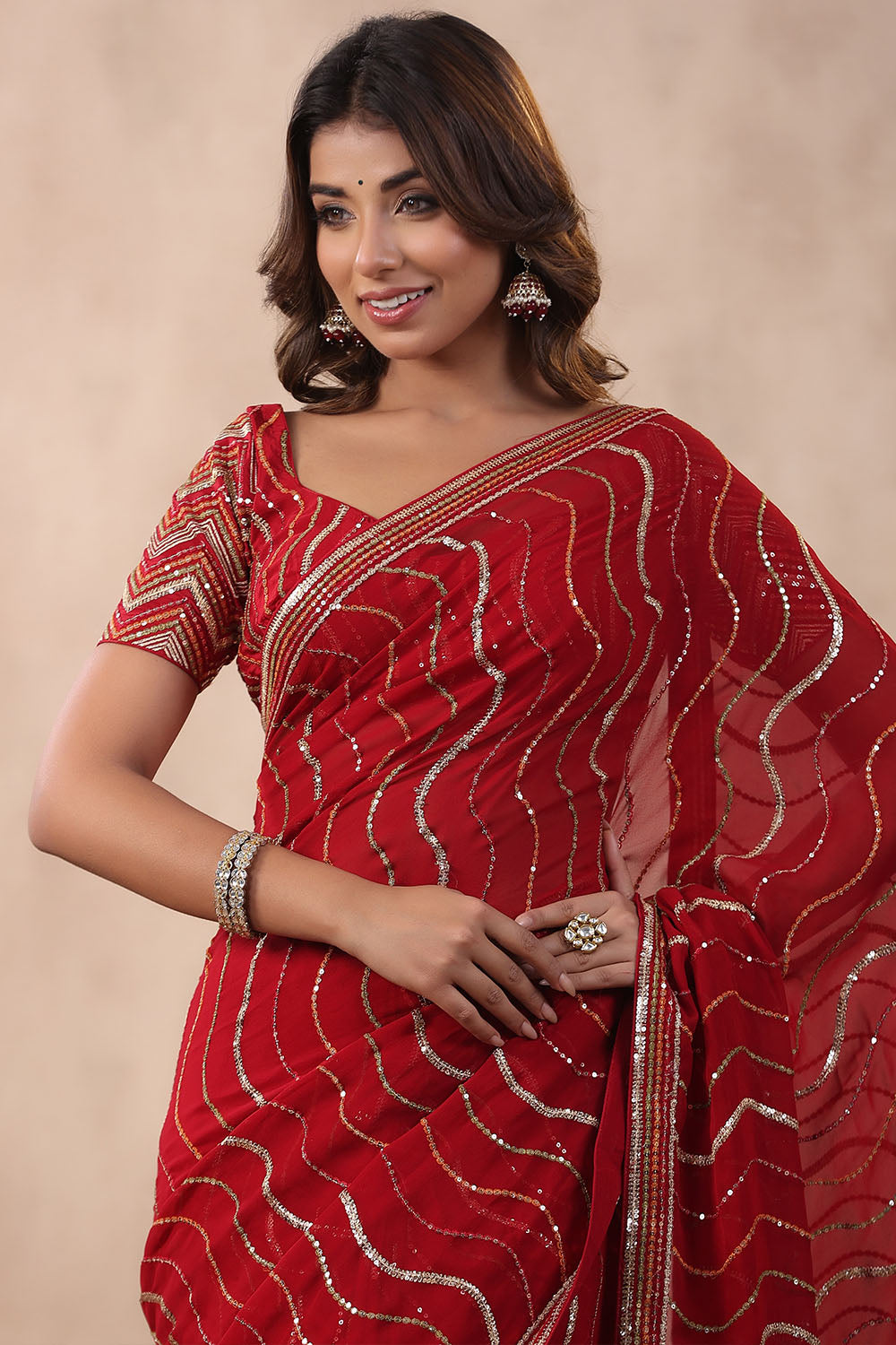 Maroon Color Embroidered Georgette Saree