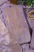Lavender Banarsi Floral Woven Silk Unstitched Suit