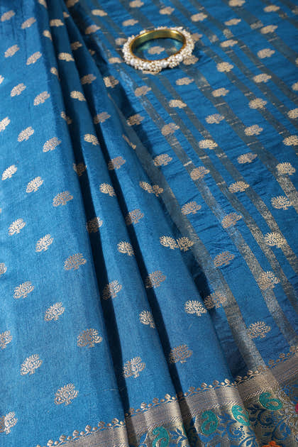 Royal Blue Resham & Zari Woven Silk Saree