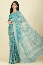 Firozi Color Chiffon Leheriya Printed Saree