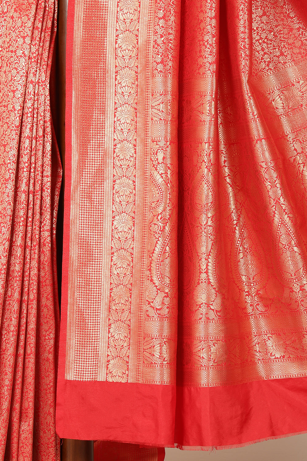 Red Silk Zari Floral Zaal Woven Saree