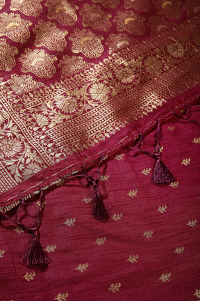 Burgundy Color Raw Silk Woven Saree