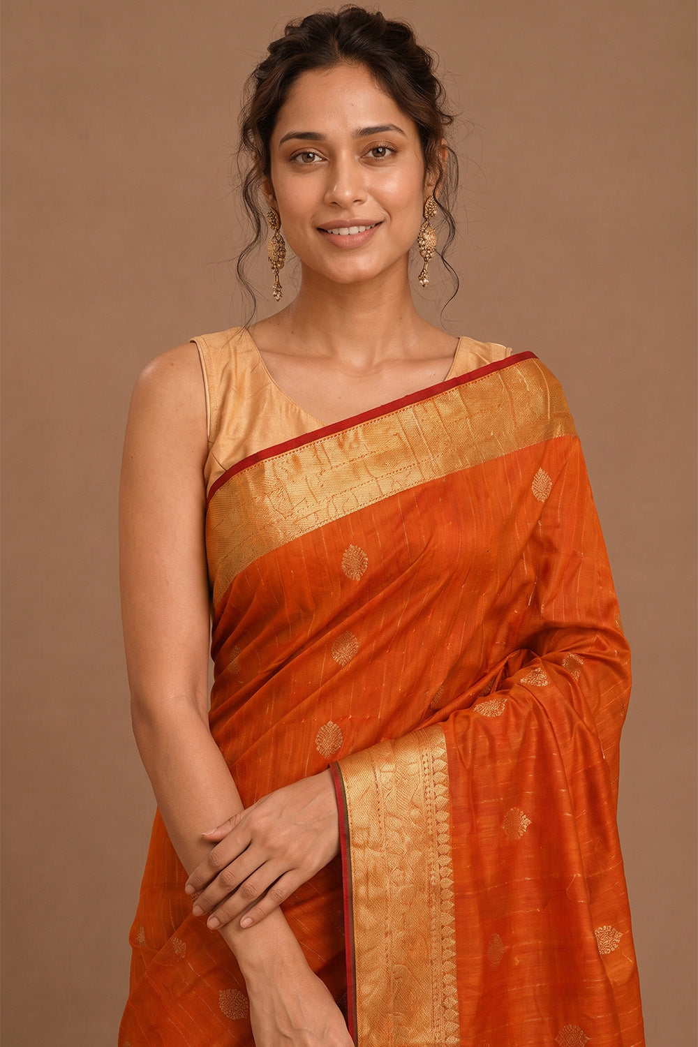 Orange Cotton Silk Zari Work Saree