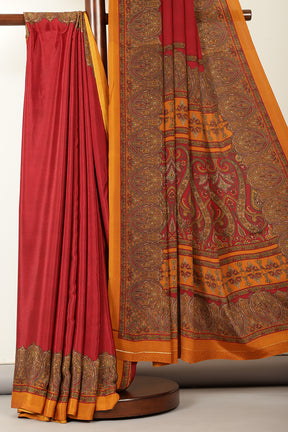 Maroon Kashmiri-Inspired Floral Printed Crepe Saree