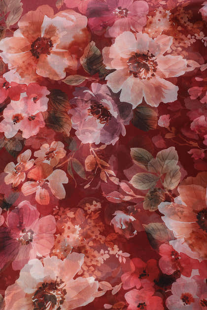 Maroon Colour Floral Printed Chiffon Saree