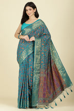 Turquoise Color Tussar Woven Silk Saree