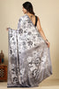 Black & White Floral Printed Crepe Silk Saree