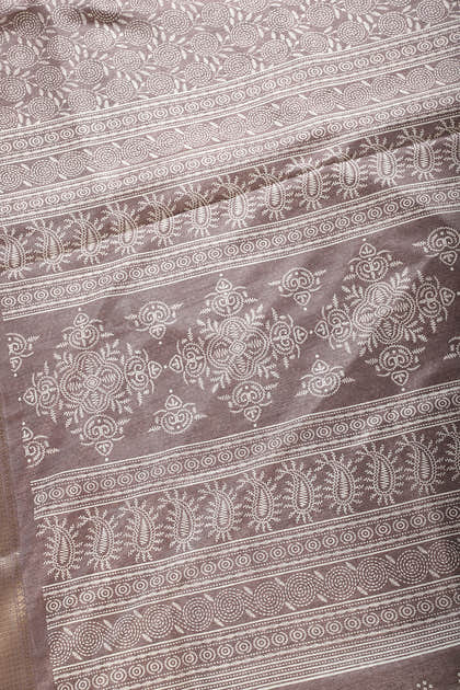 Dusty Mauve Colour Printed & Woven Cotton Silk Saree