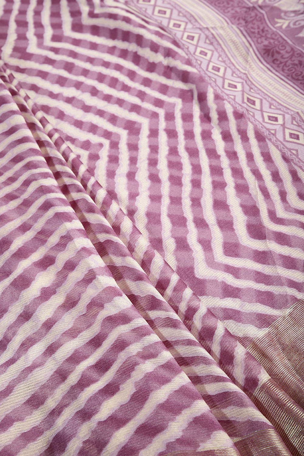 Dusky Purple Color Chiffon Leheriya Printed Saree