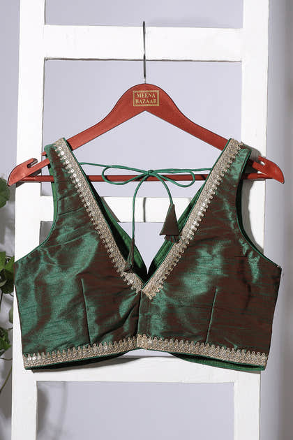 Green & Maroon Dual-Tone Tussar Silk Zari And Sequins Embroidered Readymade Blouse