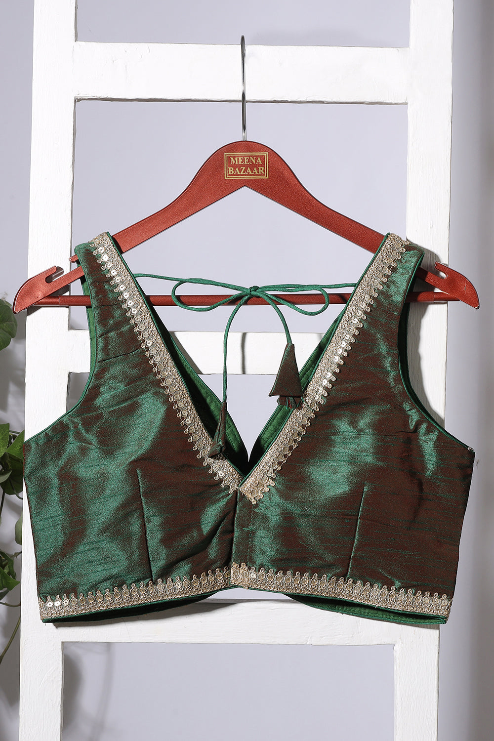 Green & Maroon Dual-Tone Tussar Silk Zari And Sequins Embroidered Readymade Blouse