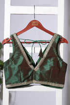 Green & Maroon Dual-Tone Tussar Silk Zari And Sequins Embroidered Readymade Blouse