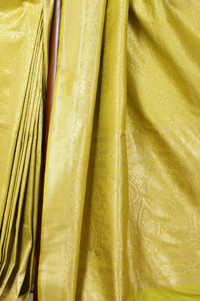Pista Green Silk Zari Floral Zaal Woven Saree