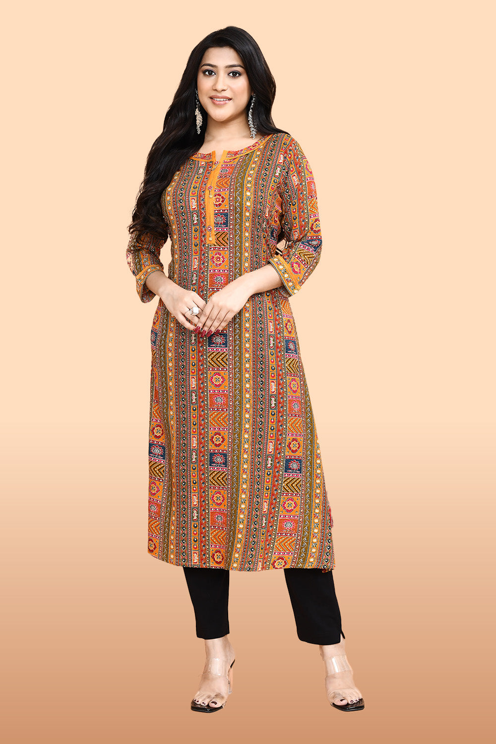 Mustard Color Muslin Ajrakh printed Kurti