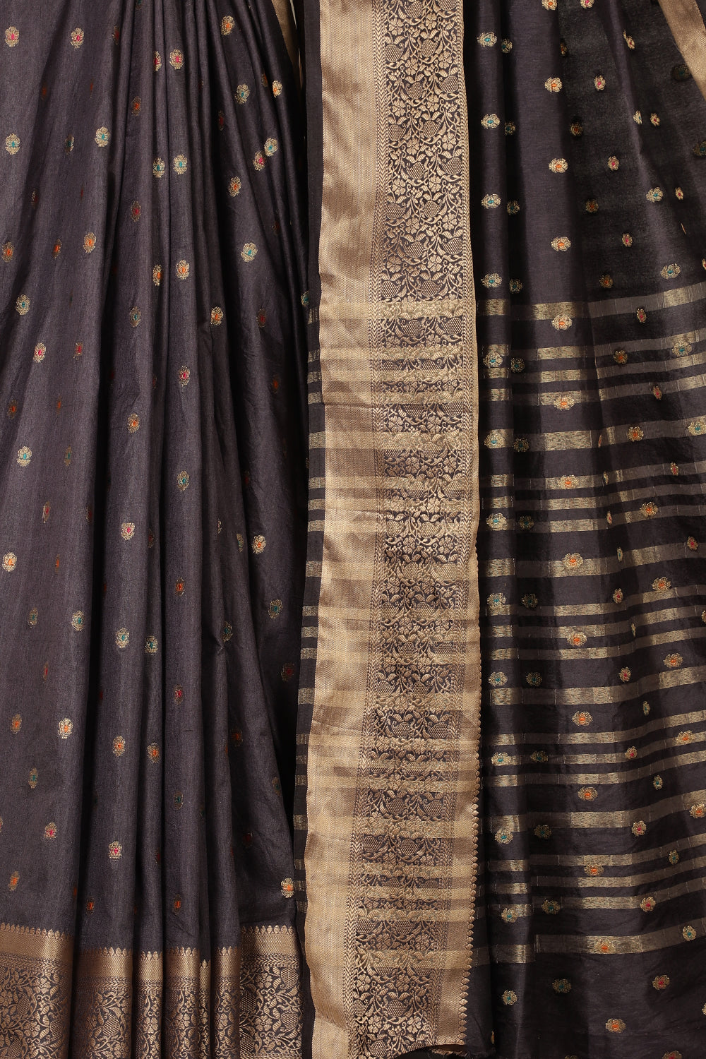 Black Cotton Zari & Resham Woven Saree