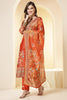 Orange Color Shimmer Tissue Printed & Embroidered Suit Set