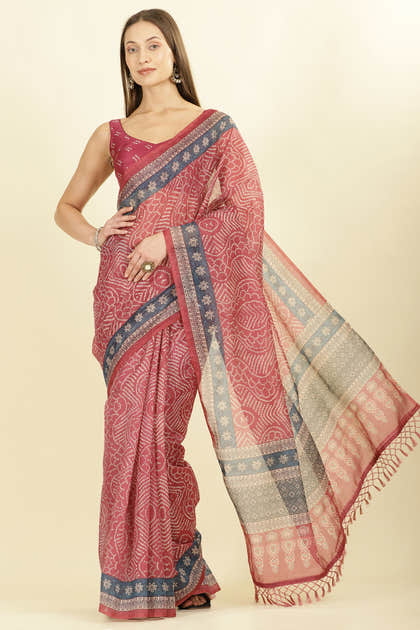 Light Maroon Bandhani Printed Cotton Saree