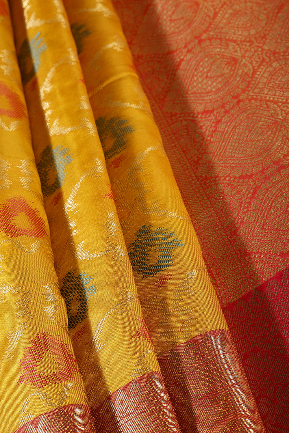 Mustard Color Cotton Silk Woven Saree