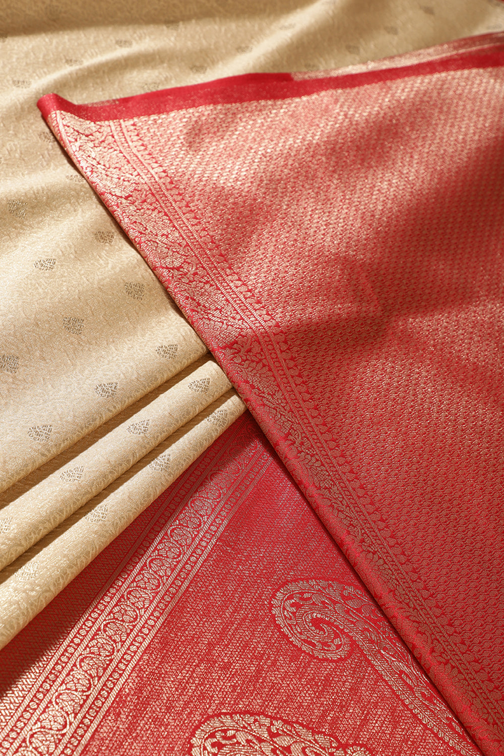 Tussar & Red Dual Toned Soft Silk Zari Woven Saree