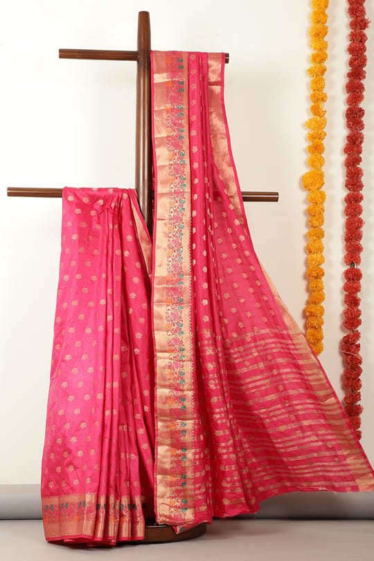 Fuchsia Pink Silk Zari & Resham  Woven Saree
