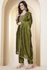 Sage Green Chinone Silk Neck-Embroidered Suit Set