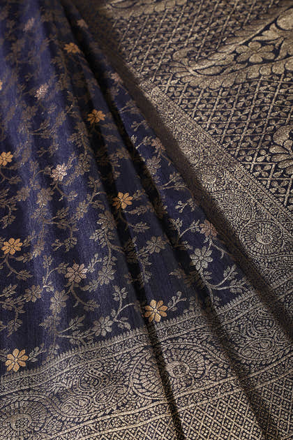 Navy Floral Zaal Woven Silk Banarasi Saree