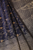 Navy Floral Zaal Woven Silk Banarasi Saree