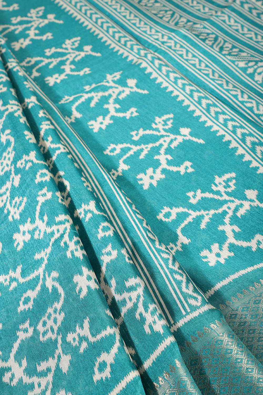 Firozi Color Cotton Silk Printed Saree