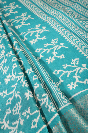 Firozi Color Cotton Silk Printed Saree