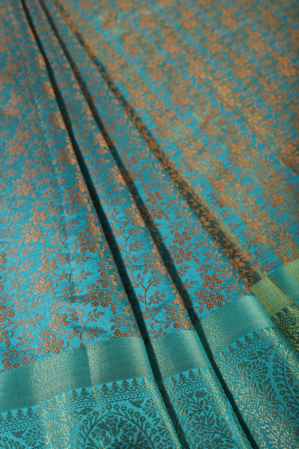 Teal Color Silk Floral Resham & Zari Woven Saree