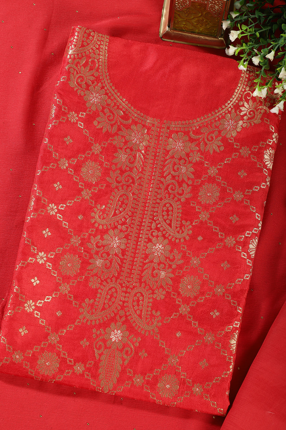 Res Silk Banarsi Zari Woven Unstitched Suit Fabric