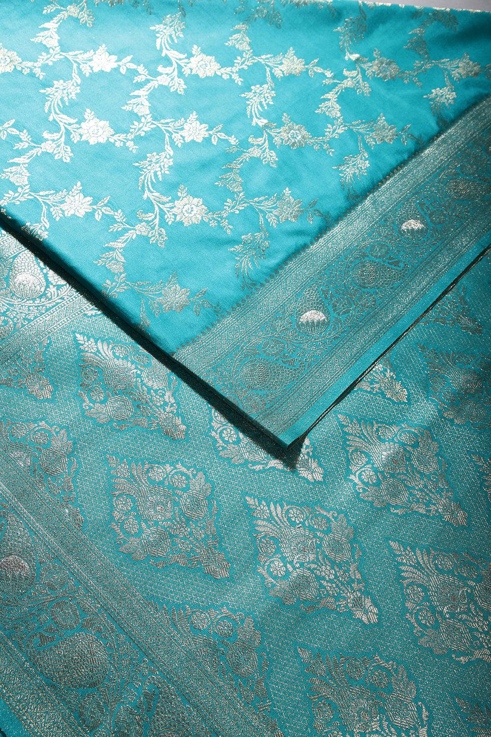 Teal Color Zari Woven South Silk Saree