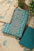 Teal Blue Cotton Digital Buta-Printed & Neck Embroidered Unstitched Suit