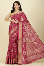 Dark Magenta Cotton Silk Printed Saree