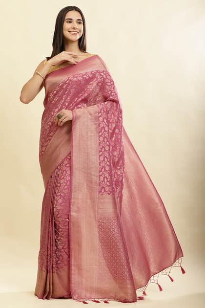 Tulip Pink Lightweight Banarasi Silk Weaving Saree