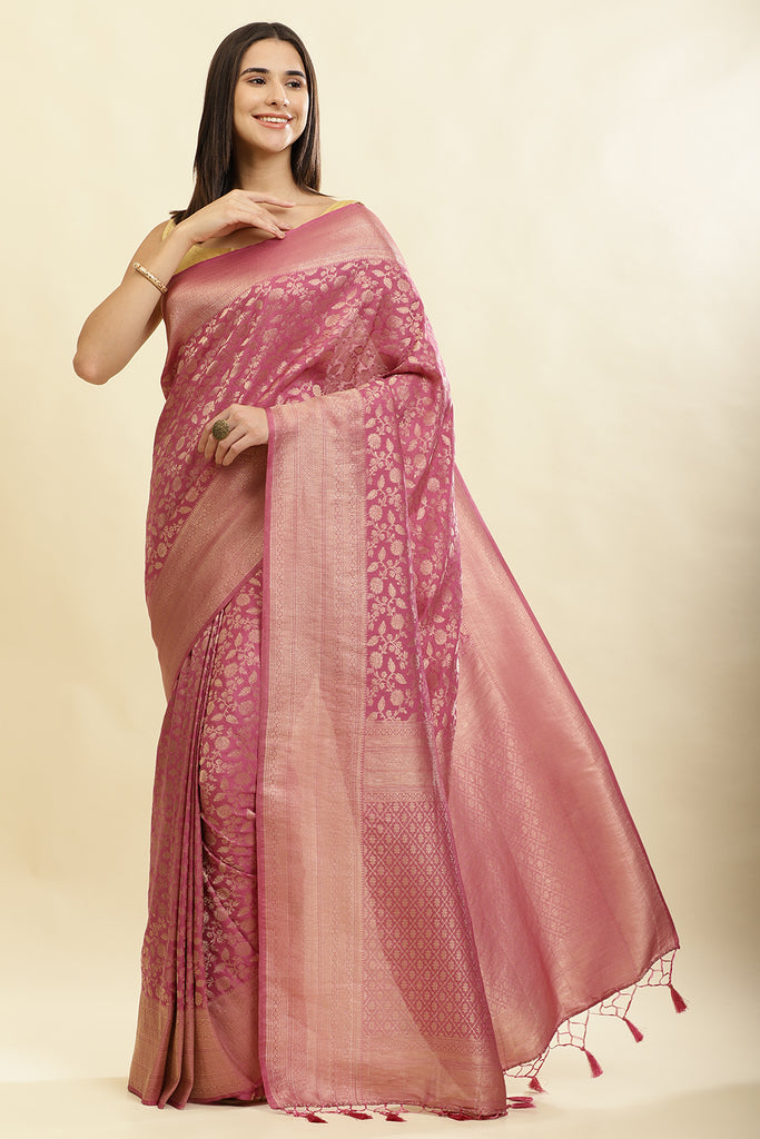 Tulip Pink Lightweight Banarasi Silk Weaving Saree
