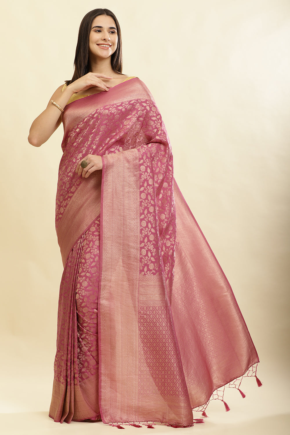Tulip Pink Lightweight Banarasi Silk Weaving Saree