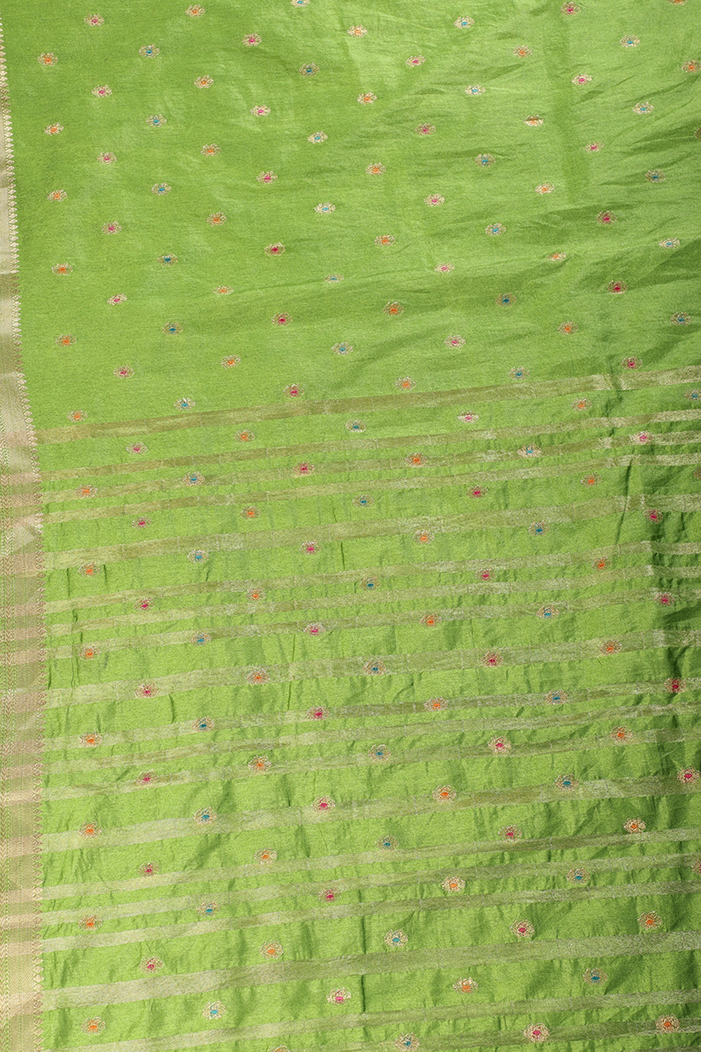 Green Color Cotton Zari & Resham Woven Saree