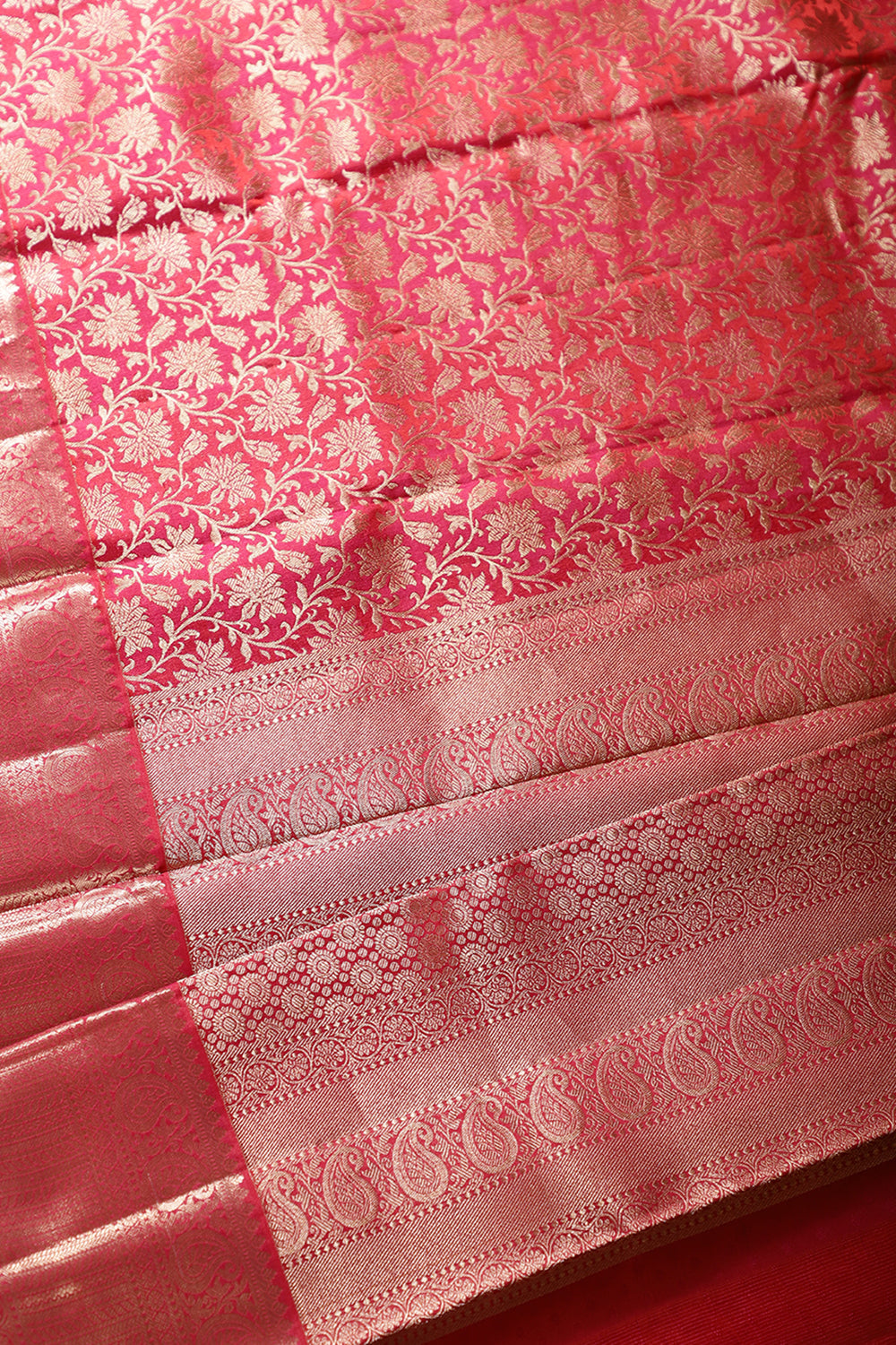 Valentine Red Color Banarasi Pure Silk Handloom Gold Zari Saree with Jangla Pattern