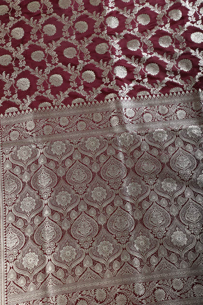 Dark Scarlet Zari Woven Banarasi Silk Saree